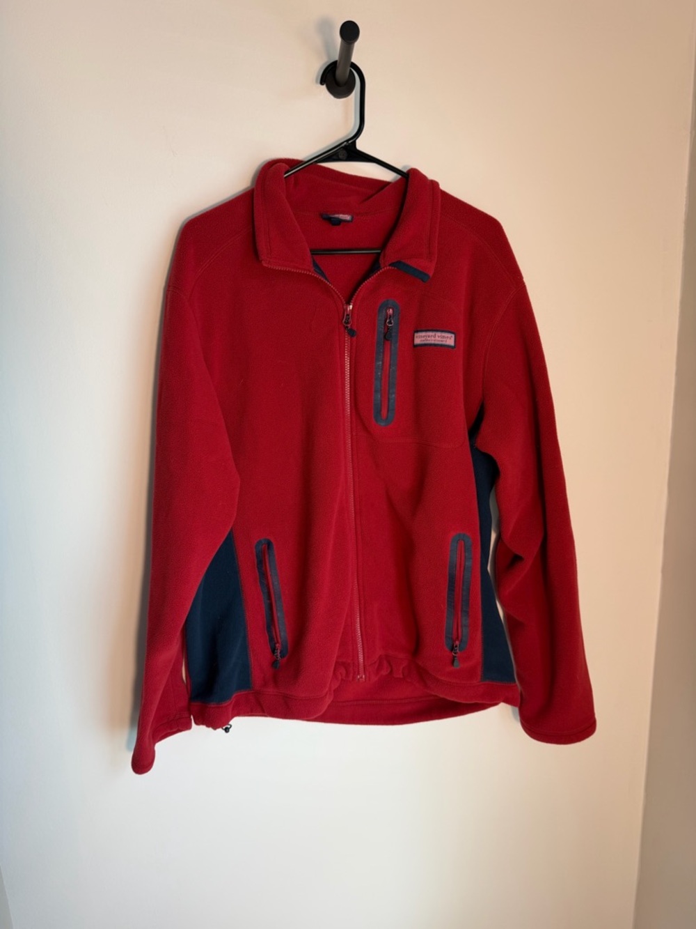 Men's Red Fleece Jacket with Contrast Panels